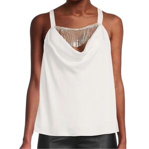 Ramy Brook Victoria Rhinestone Embellished Ivory Sparkle Cowlneck Top NWT Sz XS